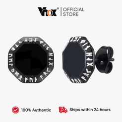 Brincos Geométricos Estilo Vnox Viking , Pinos Octogonais Polidos Com Acabamento Antigo Preto , Masculinos De Aço Inoxid
