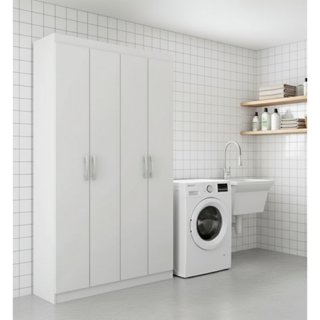 Armário Multiuso 4 Portas 8 Prateleiras Milão Espresso Móveis Branco em Oferta na Shopee