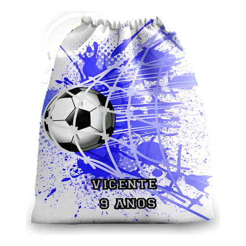 10 Sacolinhas Personalizadas  Tecido Futebol Gol  Azul 30 cm x 20 cm