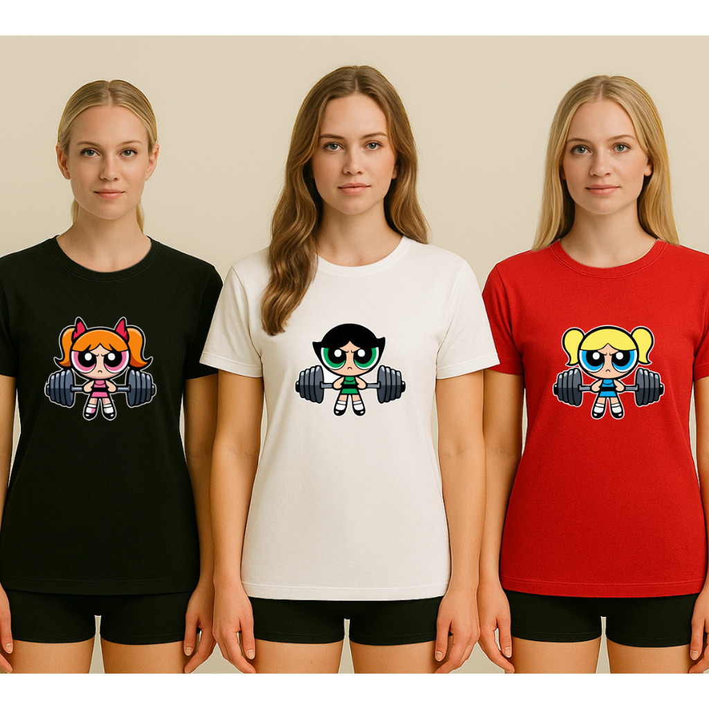 Kit 3 Camisetas Femininas Algodão Meninas Super Poderosas Treino Fitness Academia