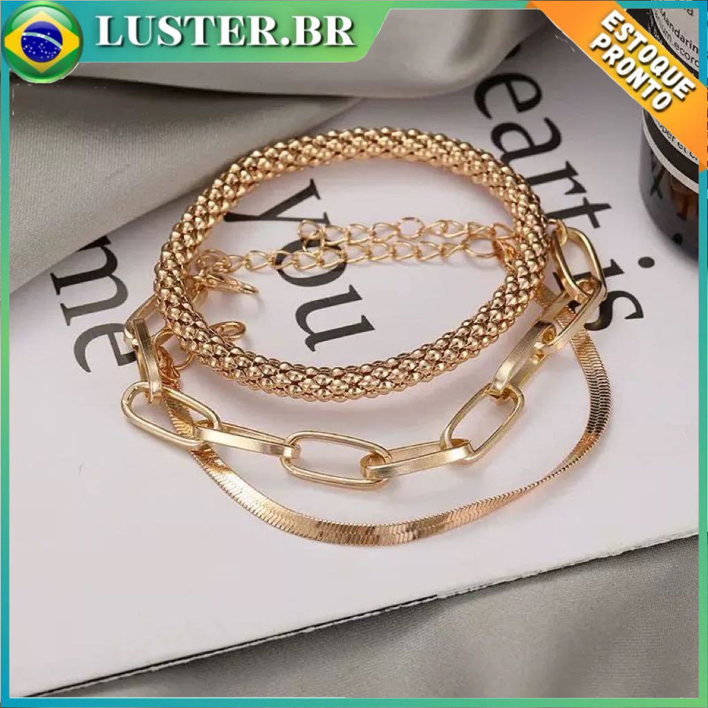 3 peças pulseiras de corrente grossa para mulheres conjunto de pulseiras de corrente de cobra vintage presentes punk em Oferta na Shopee