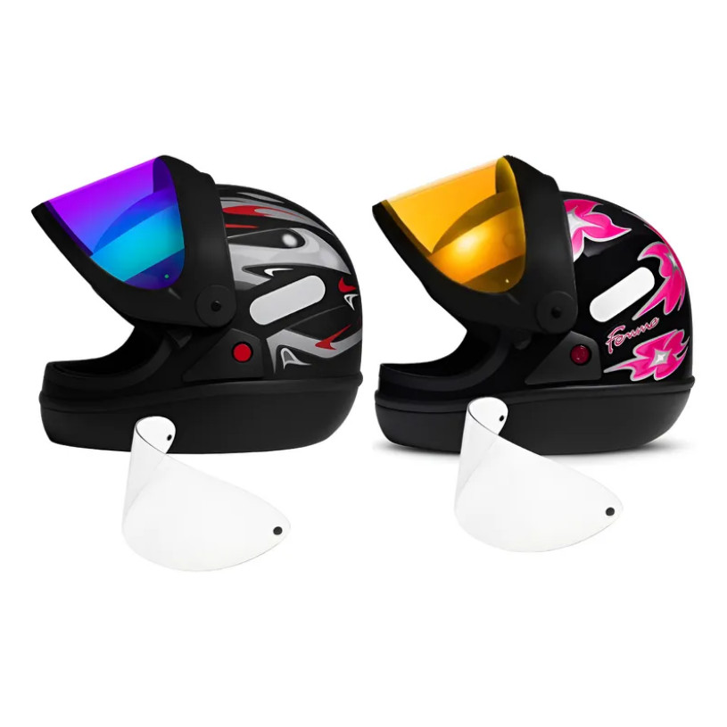 Kit Casal 2 Capacete San Marino + Viseira 2.2mm Camaleão Dourada Espelhada