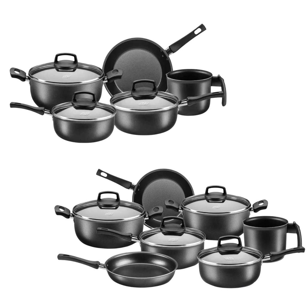 Conjunto de Panelas Safira MTA Linha Antiaderente Grafite com 5 ou 7 Peças (Escolha o Modelo) em Oferta na Shopee