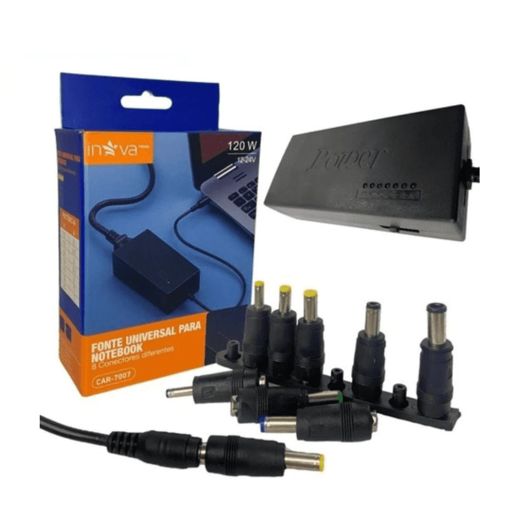 Fonte carregador para Notebook Universal KV-7007 120W 8A 8 conexões Original Inova
