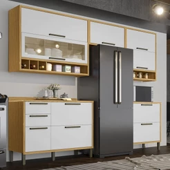 Armário de Cozinha Modulada com Balcão e Tampo 8 Portas 4 Gavetas Ágata 100% MDF Vidro Reflecta