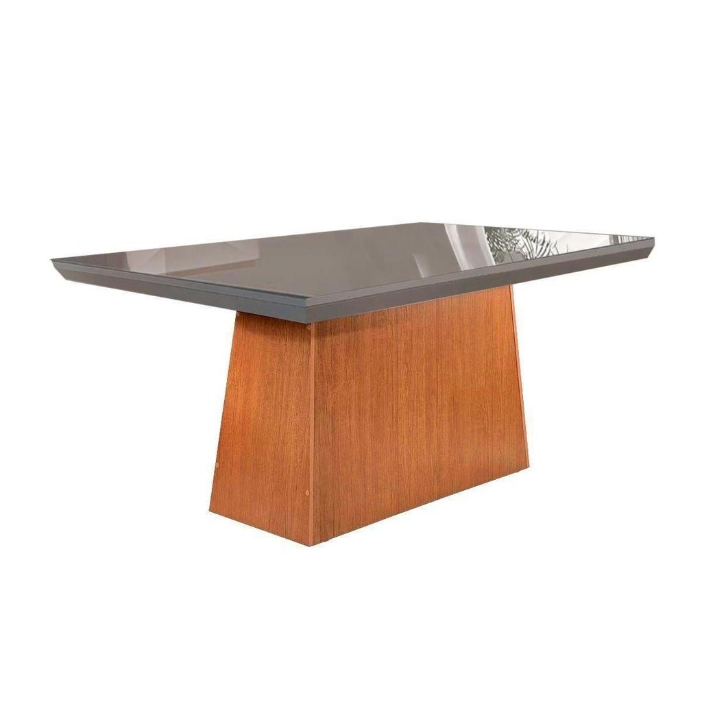 Mesa de Sala Jantar Luna c/Tampo Madeirado Vidro Canto Reto 180x90cm Grafite/Imbuia - Rufato em Oferta na Shopee