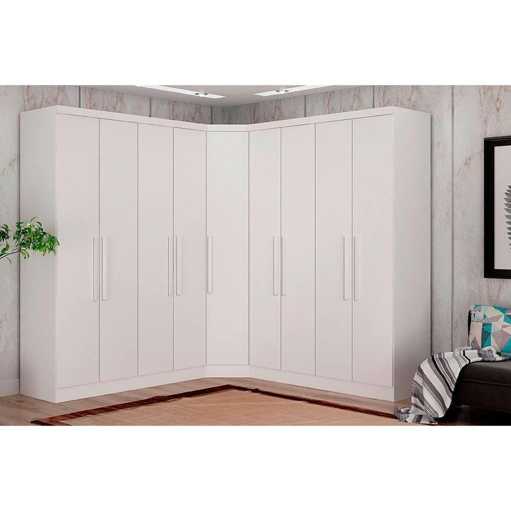 Quarto Casal Completo Rizon/Linea 3 Peças ( 2 Guarda Roupas + 1 Closet Canto Obliquo) QCM105 Branco - Novo Horizonte