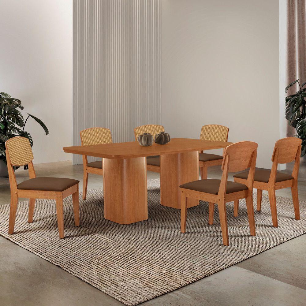 Mesa De Jantar Eloise 180 cm Tampo Mdf 6Cadeiras Moderna