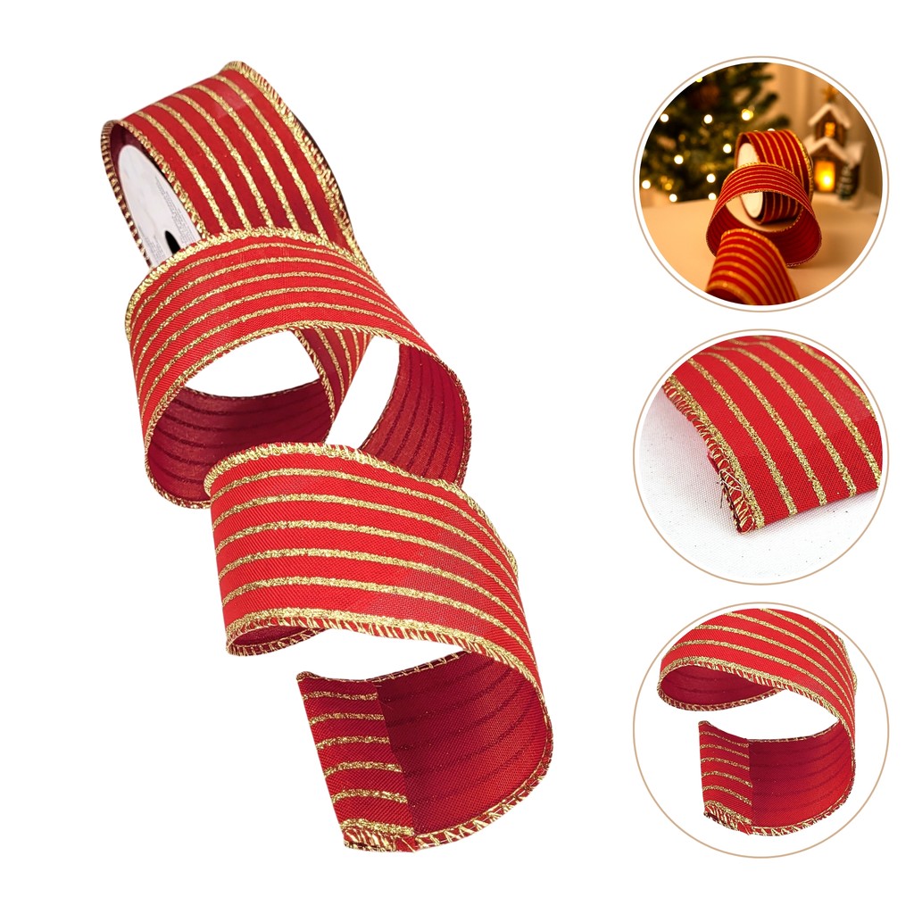 Fita Natalina Vermelha Dourada Aramada 6cmx9m Decor Natal