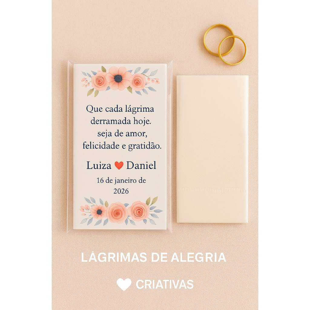 Kit com 50 Lencinhos Lágrimas de Alegria Personalizado