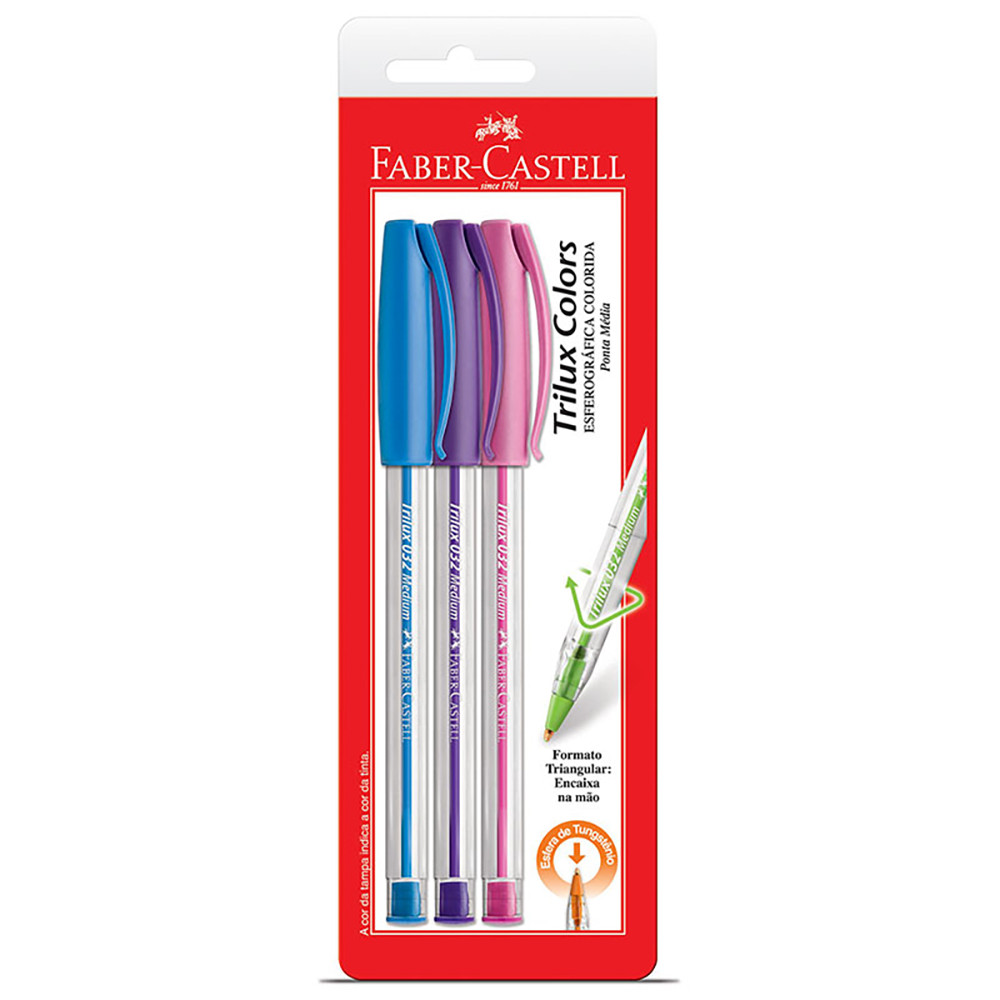 Caneta esferográfica 1.0 Trilux Colors SM/032COLORS com 3 unidades Faber-Castell