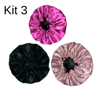Kit 3 Toucas de Cetim Premium Noturnas | Dupla Face Ajustável | Presente Encantador | Venda no atacado em Oferta na Shopee