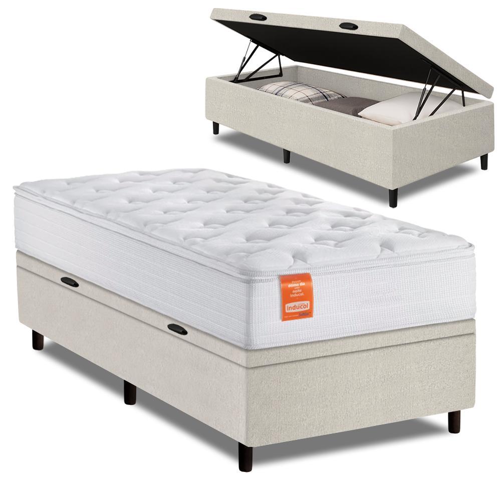 Cama Box Baú Colchão Solteiro Molas Ensacadas Real 88x188x68cm Linho Branco Inducol - Suporta até 130kg por Pessoa em Oferta na Shopee