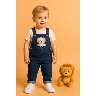 Macacão Jardineira Jeans Calça Infantil Menino Bordado 1 a 3 Anos - At em Oferta na Shopee