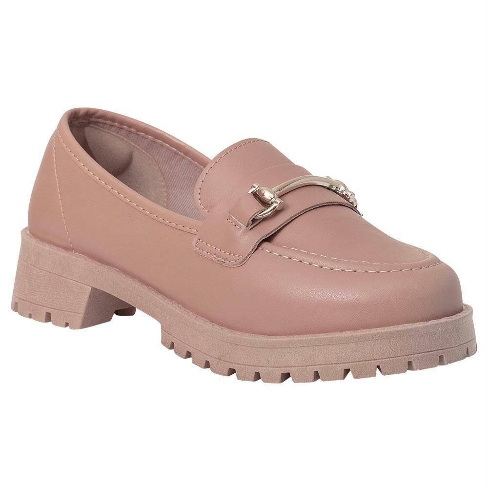 Mocassim Feminino Com Adereço Dourado Nude