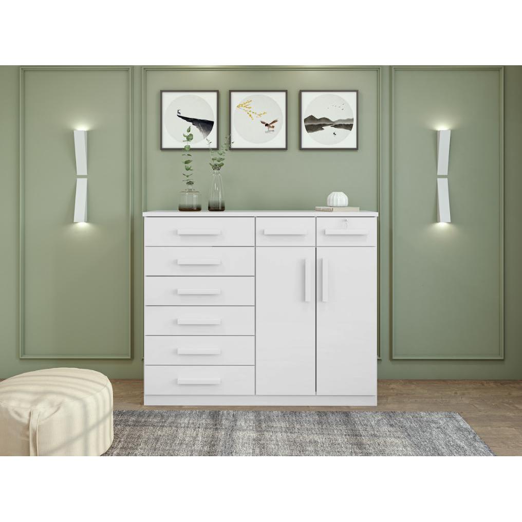 Comoda 8 Gavetas 2 Portas Toronto Branco - Lopas em Oferta na Shopee