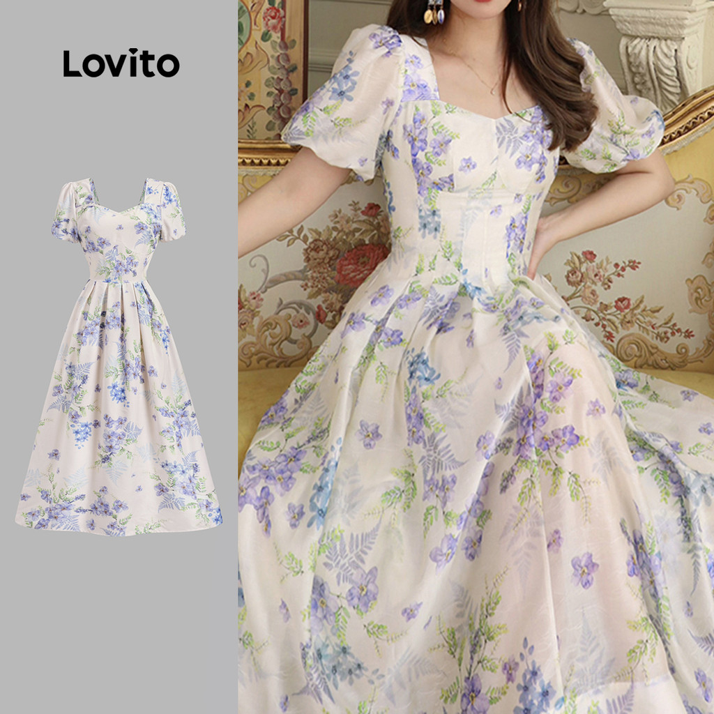 Lovito Elegante Floral Flores Estilo Resort Padrão Vestido Multicolorido Primavera/Verão Para Mulheres L135A2D180 em Oferta na Shopee
