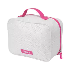 Necessaire Ricca Branca com Alça Rosa Neon