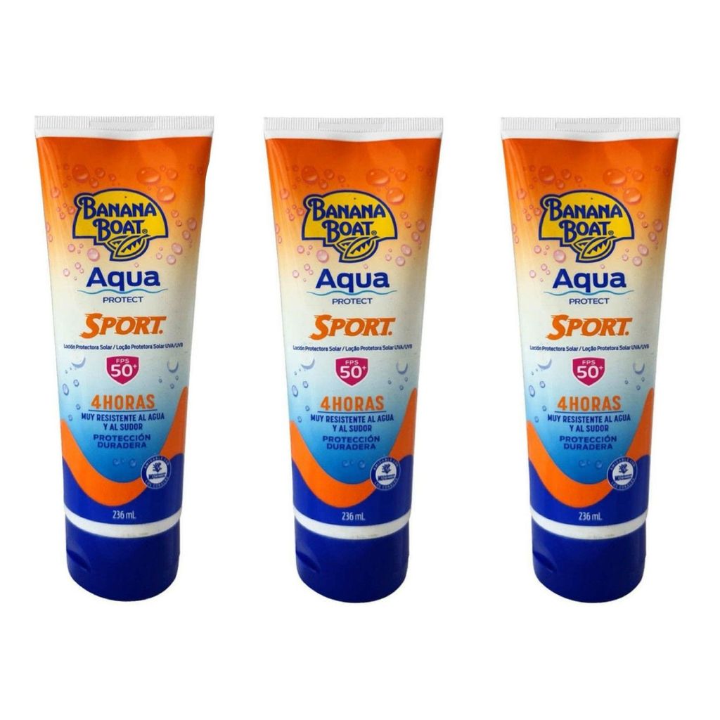 Kit 3 Protetor Bloqueador Filtro Solar Banana Boat Aqua Protect Sport FPS50 236ml