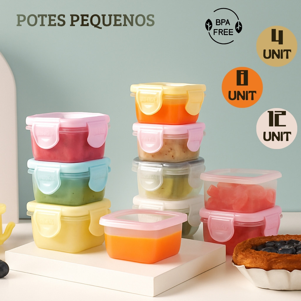 Potes Papinha Herméticos 50ml e 126ml Mini Potes BPA Free Tampa Vedação 360° Armazenar Alimentos Bebê Papinhas Frutas