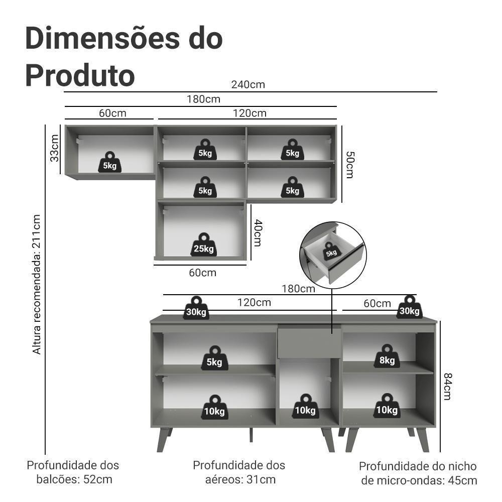 Armário De Cozinha Completa 240 Cm Cinza Nice Madesa 06 — imagem 2 de 2