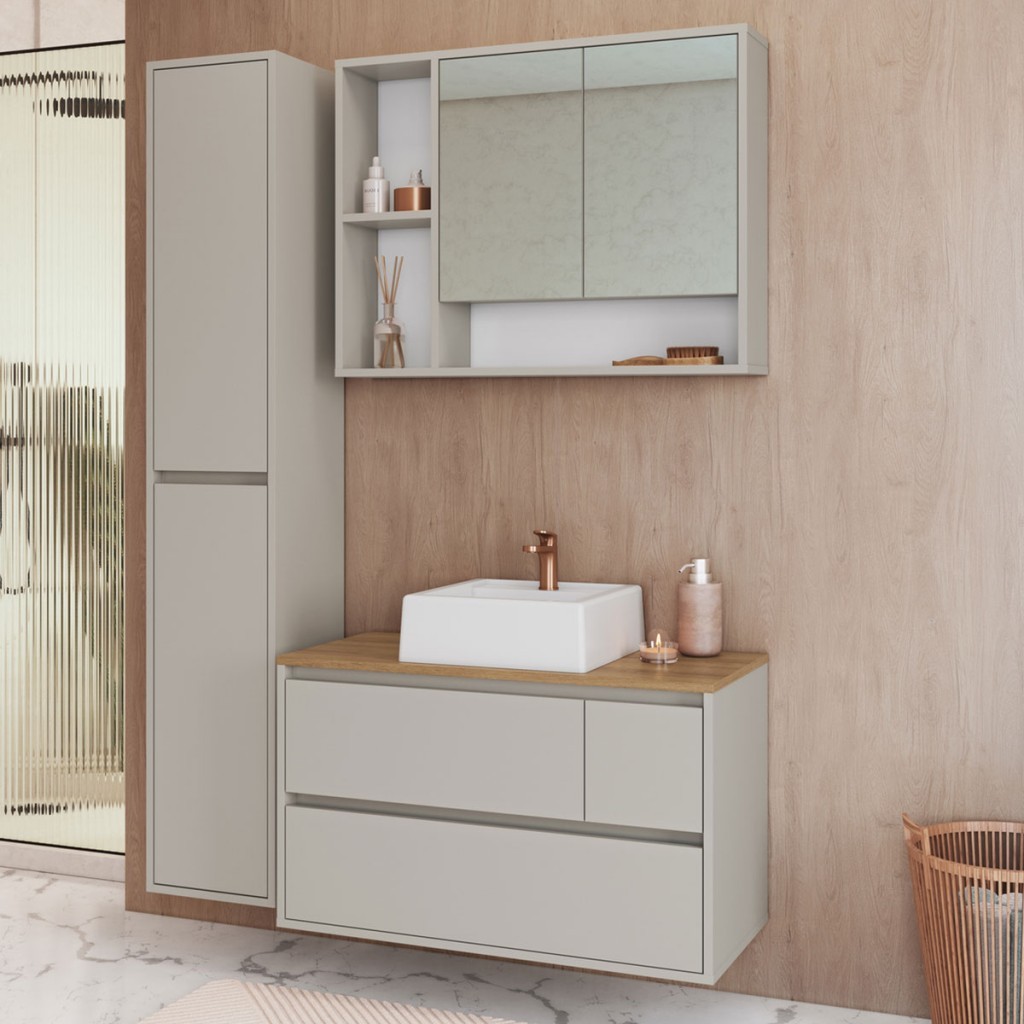 Armário de Banheiro Belarus 6 Portas 1 Gaveta Com Cuba e Espelho - Art In Móveis em Oferta na Shopee