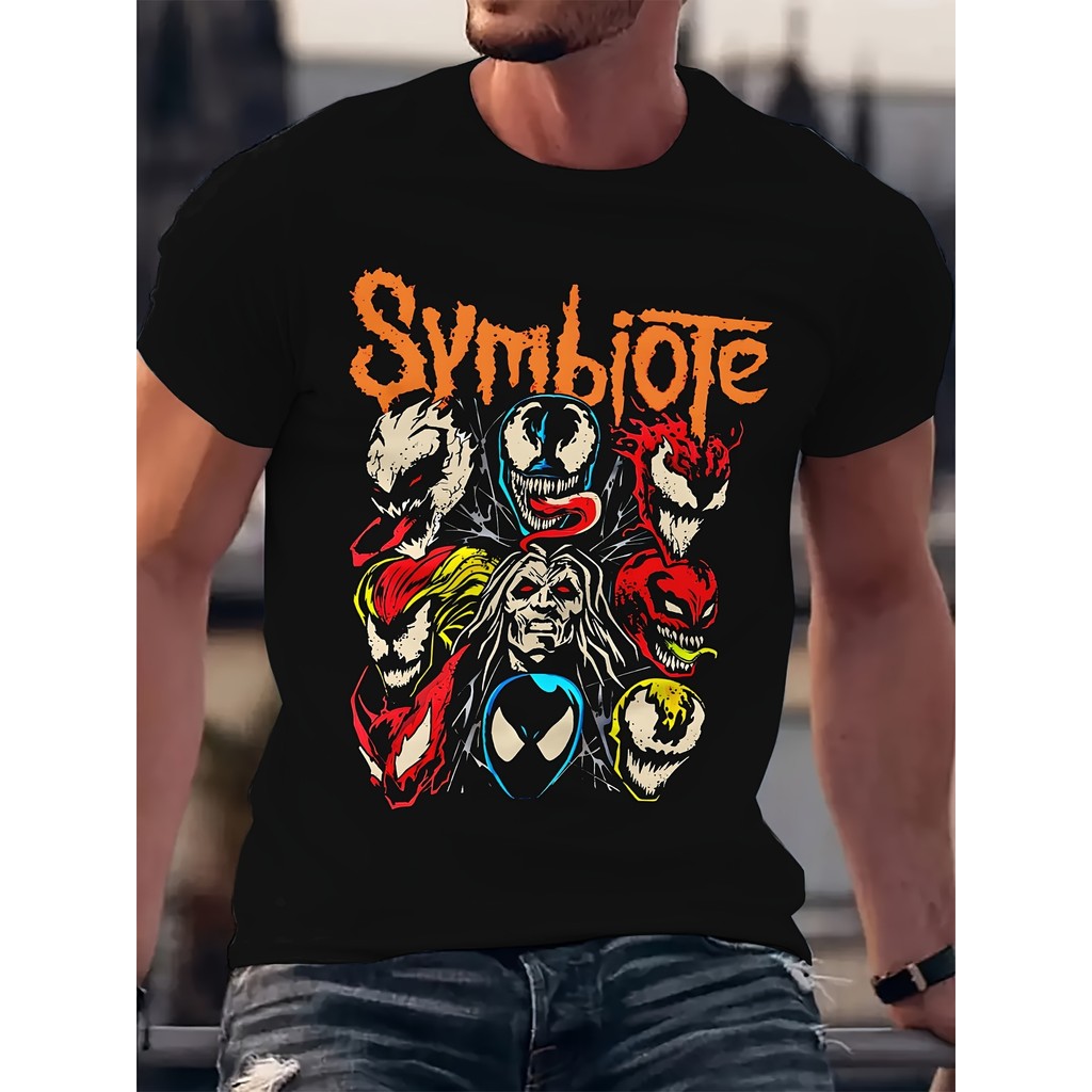 Camiseta Masculina Venom Marvel Caveira 3D Padrão Geométrico Estampada Confortavel Estilosa Verão