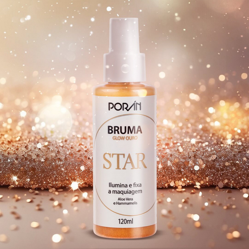 Bruma Facial Matte ou Glow Ouro – Hidrata, Fixa e Ilumina a Pele Vegana com Aloe Vera e Hamamélis -  Porán Star 120ml