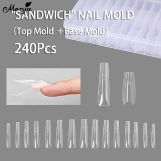 Monja 240pcs Sanduíche De 15 Tamanhos Extensões De Formas De Unhas Duplas-Caixão Amêndoa Molde Superior Inferior Ou Exte em Oferta na Shopee