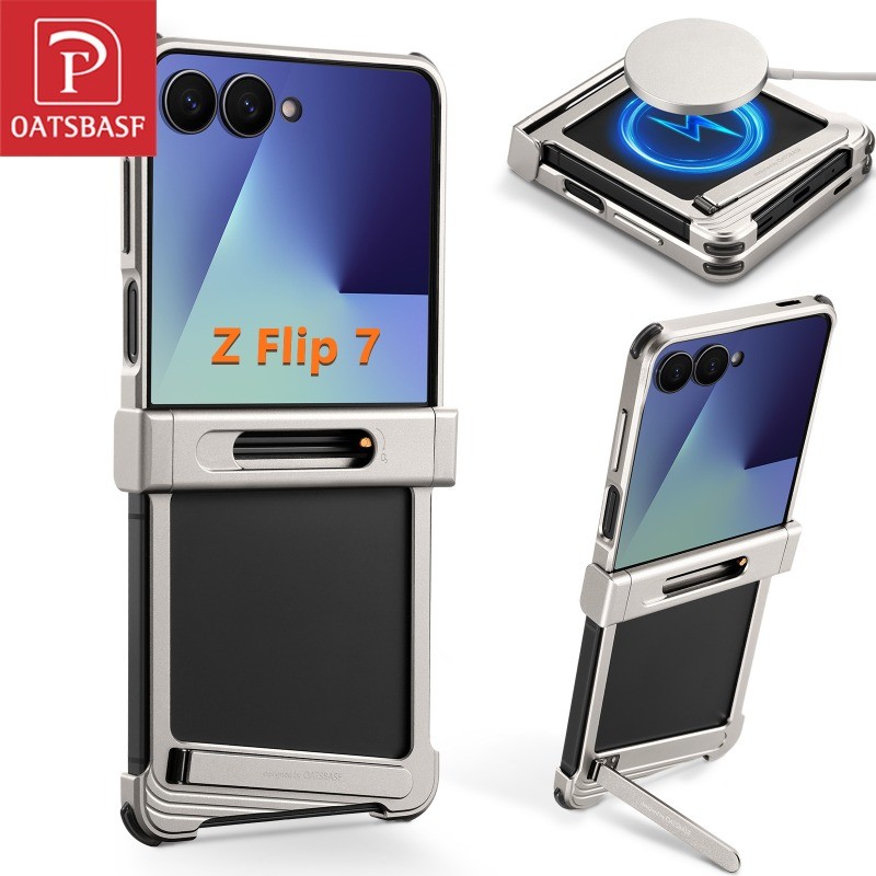 OATSBASF Capa Protetora De Metal Choque Para Samsung Galaxy Z Flip 7 Com Suporte