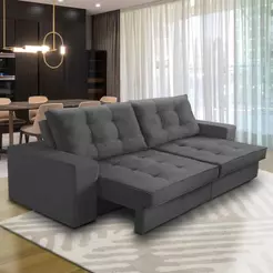 Sofá Retrátil e Reclinável 2 lugares 1,70m com Molas Marcela Suede Cinza Adonai Estofados