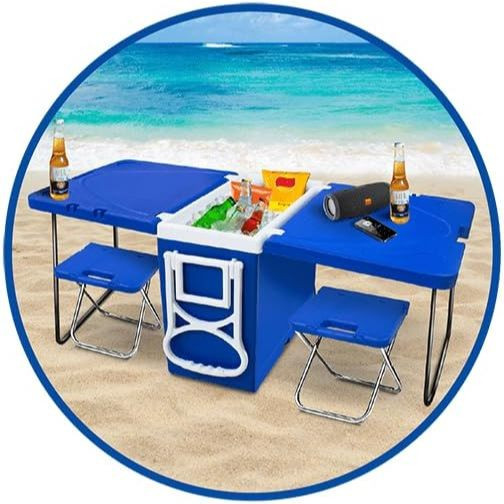 Caixa Térmica 32L com Rodinhas Cooler Carrinho CAMPING Portátil Praia 5 em 1 | 3 em 1| So o cooler