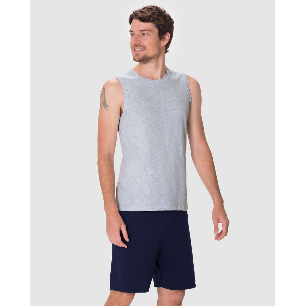 Pijama Curto Masculino Regata Alça Larga Em Malha Algodão