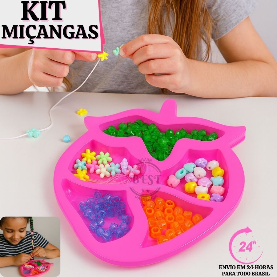 Kit Infantil Miçangas Para Pulseira Colar Chaveiro + Silicone 114 peças