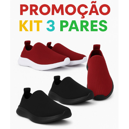 3 pares Tênis Meia Feminino Sem Cadarço Descubra o conforto do nosso tênis feminino preto bordo