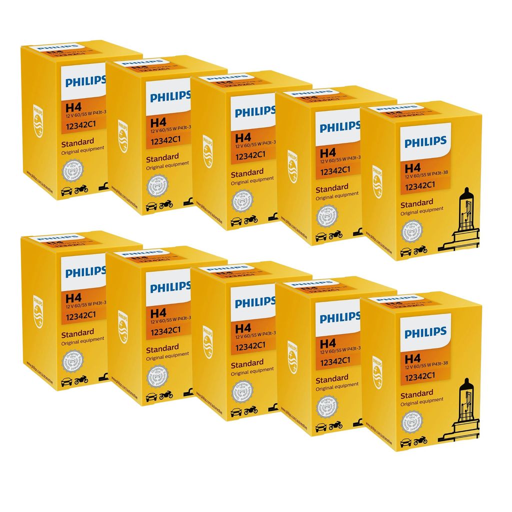 KIT 10 LÂMPADAS HALÓGENAS PHILIPS STANDARD FAROL ALTO E BAIXO H4 60/55W 12V ATACADO