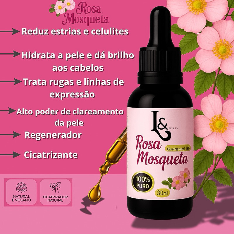 Óleo Natural Rosa De Mosqueta 100% PURO L&Beauty 30ml