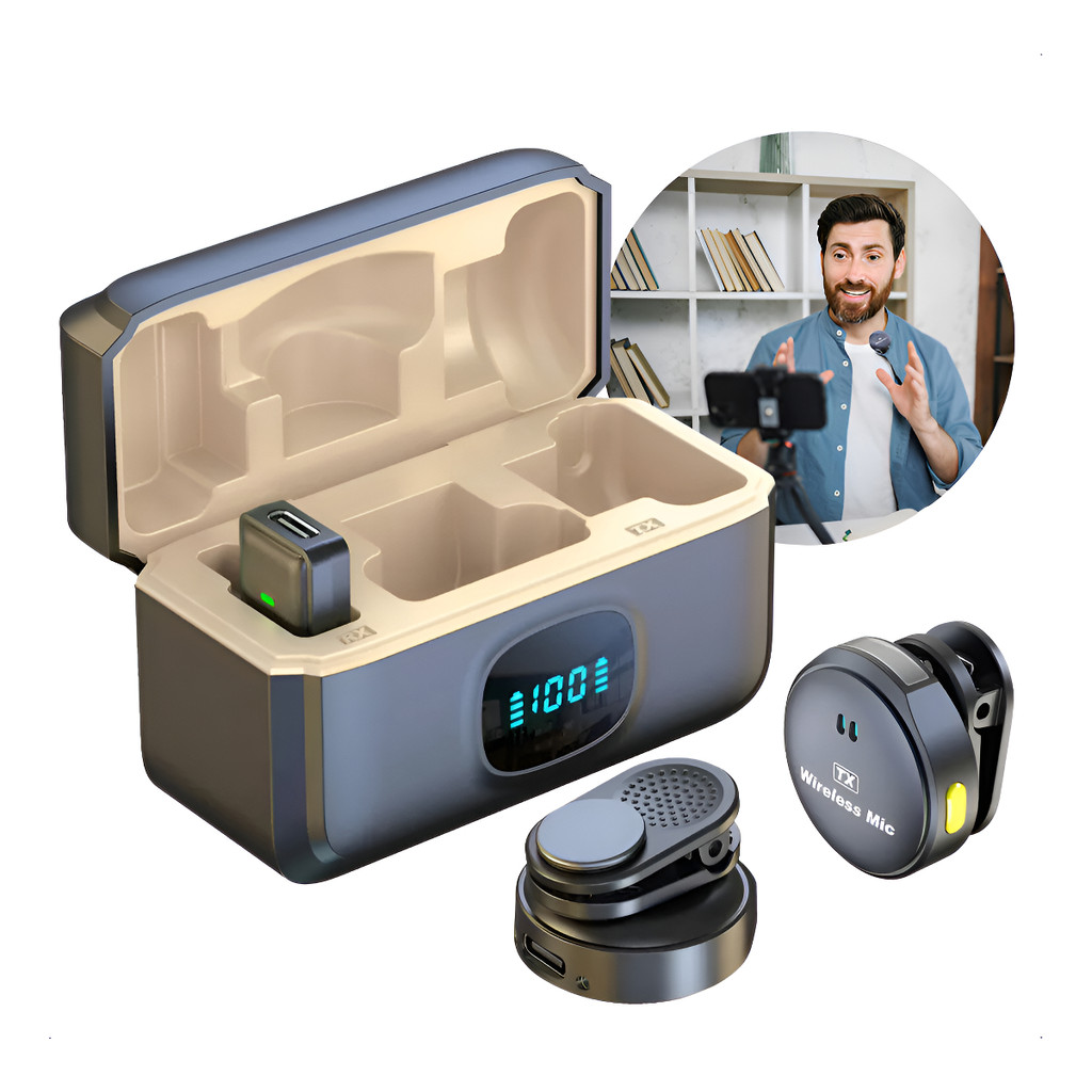Microfone Lapela Sem Fio Magnético Android E Ios Duplo