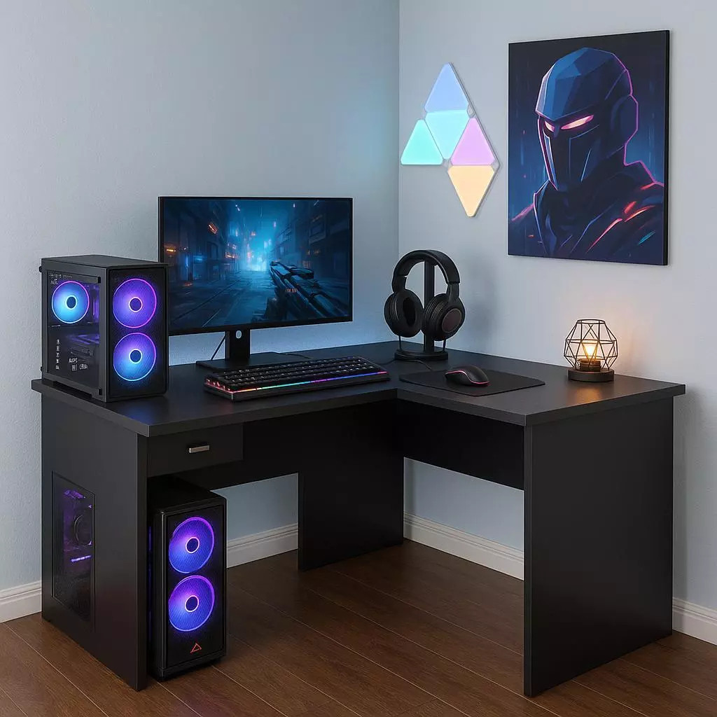 Escrivaninha Em L Para Escritório Trabalho ou Gamer 1 Gaveta Com Chave - Envio Imediato