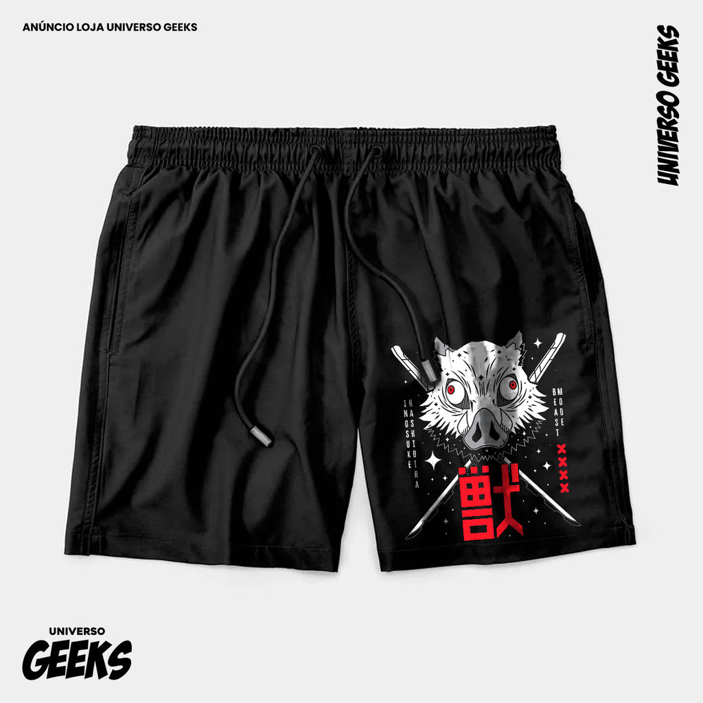 Bermuda Tactel Demon Slayer Inosuke Hashibira Short Confortável Com Elastano Ideal Lazer Treino Esportes Praia