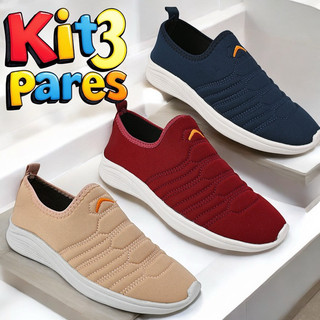 Kit 3 Pares, Tenis Calce Facil Adulto Feminino Confortável Leve Estiloso