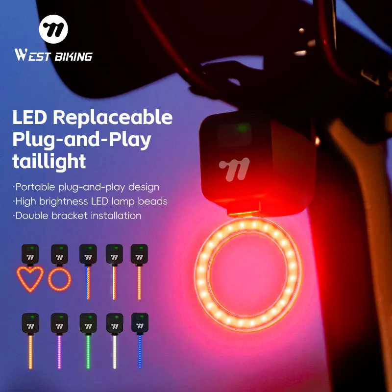 WEST BIKING Luzes Traseiras de Bicicleta Substituíveis DIY, Barra de Luz Colorida LED à Prova d'Água, Luz Traseira de Ad