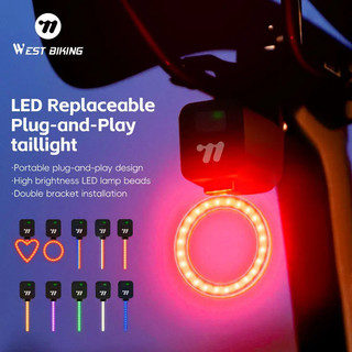 WEST BIKING Luzes Traseiras de Bicicleta Substituíveis DIY, Barra de Luz Colorida LED à Prova d'Água, Luz Traseira de Ad