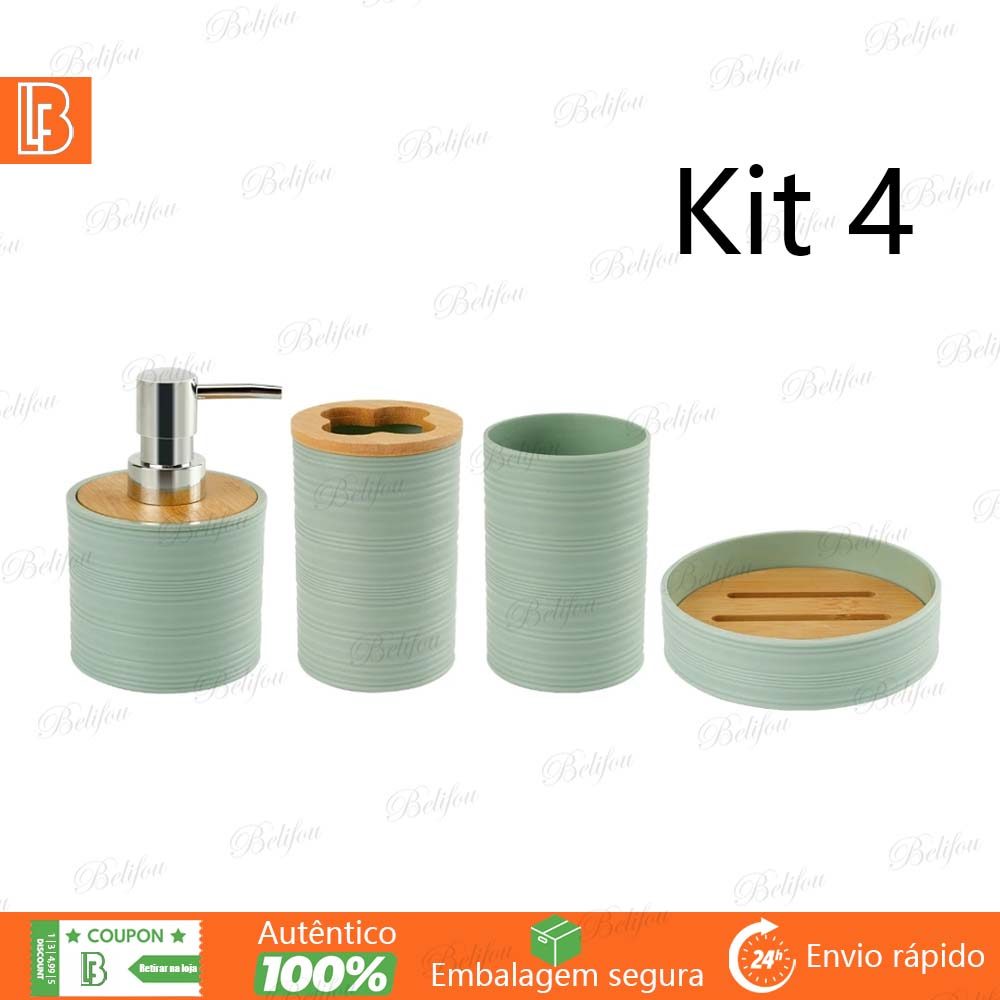 Belifou Kit 4 Peças de Banheiro Porta Sabonete Líquido Saboneteira Porta Escova Acessórios Lavabo Moderno em Oferta na Shopee