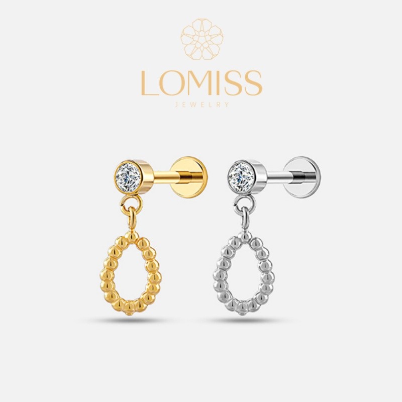 Piercing Orelha Mini Barbell Aço Cirúrgico Com Pingente Gota Vazada Labret Tragus Helix Conch Daith Nariz Brinco