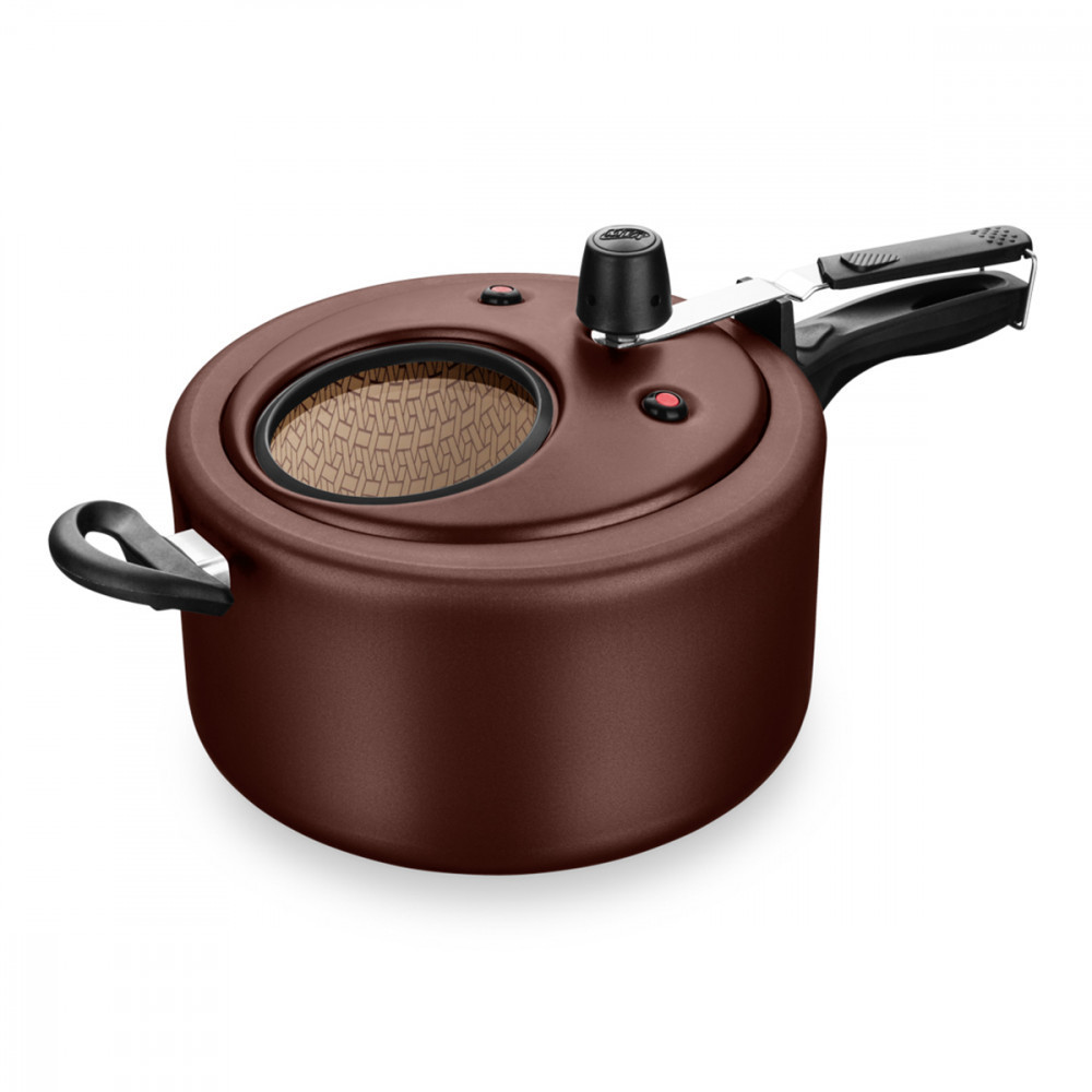 Panela de Pressão MTA Antiaderente Com Visor 6L Fechamento Superior Chocolate em Oferta na Shopee