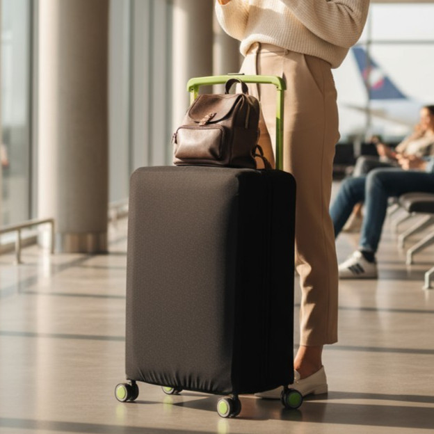 Capa para Mala Com Proteção de Bordo Viagem Bagagem de Alça Larga Suplex Preto Anti-Risco Premium