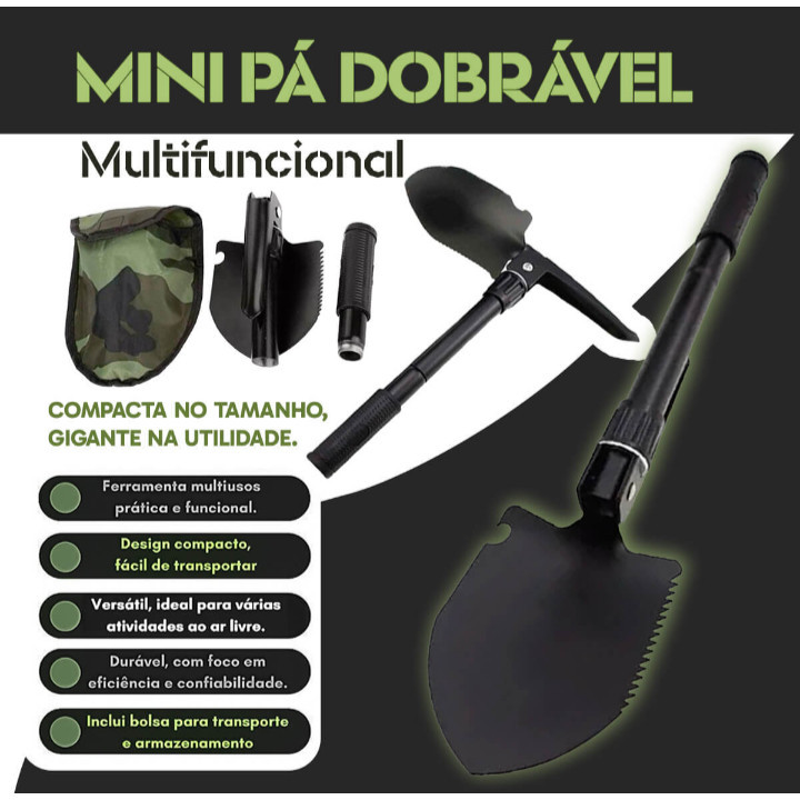 Pá Portátil Vira Picareta Dobrável Militar De Emergência Multi-função Acampamento
