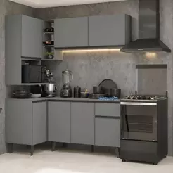 Armário De Cozinha Completa De Canto 265 Cm Cinza Nice Madesa 05