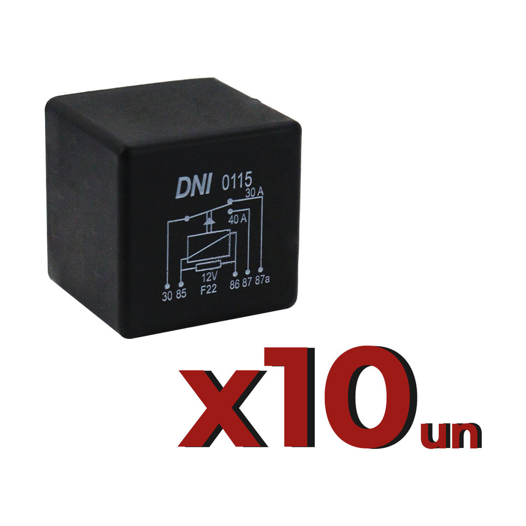 10 Relé 5 Pinos 12V 40/30A DNI Universal Sem Suporte Ar Condicionado Vidro Elétrico Farol